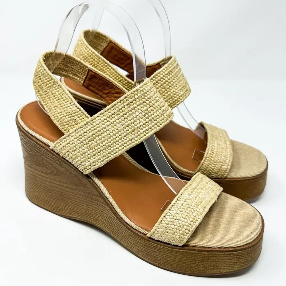 NEW Lucky Brand Delukah Ankle Strap Wedge Slingback Sandals, Size 9.5, MSRP $99
